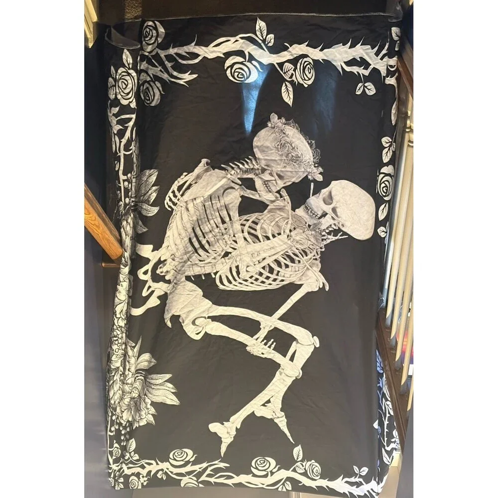 Skeleton Tapestry Gothic Wall Tapestries Black White Roses Love